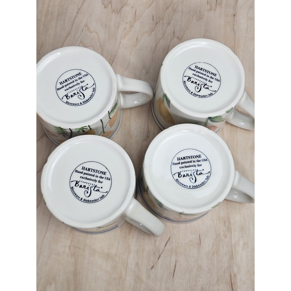 Starbucks Barista Hartstone Hand Painted Floral Mug Set of 4 USA Coffee Cups - Picture 4 of 9